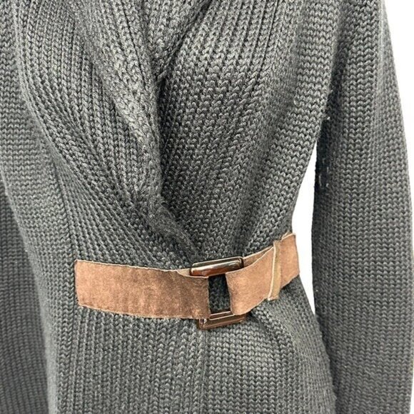 Soft Surroundings S Country Weekend Cardigan Sweater 22136 Black Wool Blend Belt - Picture 5 of 9